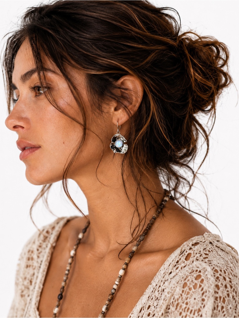 Silver Opal Flower Drop Earrings - women’s jewelry